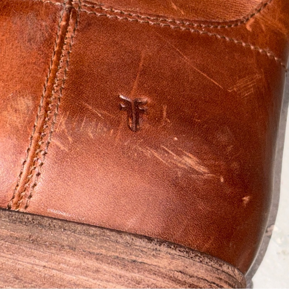 Frye Cognac Leather Melissa Button 2 Distressed Tall Riding Boots size 10 - Picture 8 of 10
